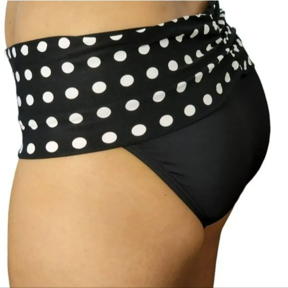 Coco Reef Polka Dot Rollover Bikini Bottom Black And White Swimwear Size S‎